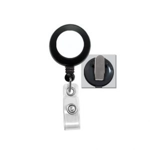 Moulinet rond avec autocollant blanc, pince à ressort et courroie de vinyle (34 po.)