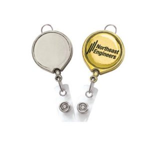 Metallic Round Badge Reel with Slide Clip and Vinyl Strap